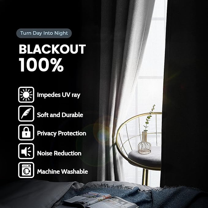 SimpleHome White 100% Blackout Curtains Room Darkening Living Room 45 Inch | - Image 3