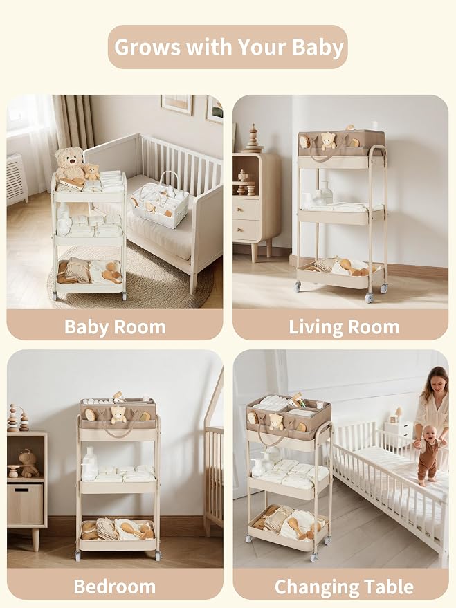 Baby Diaper Caddy, 3 Tier Rolling Cart - Image 6
