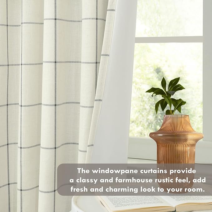DriftAway 100% Blackout Plaid Linen Curtains 63 Inches Long 2 Panels Black | - Image 9
