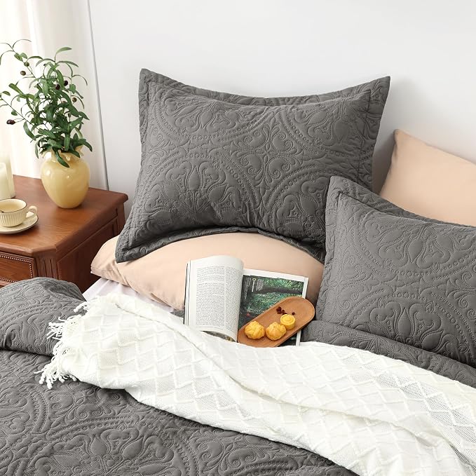 EXQ Home Quilt Set Full Queen Size Mandala Grey Bedspread | Bedding Set - Image 2