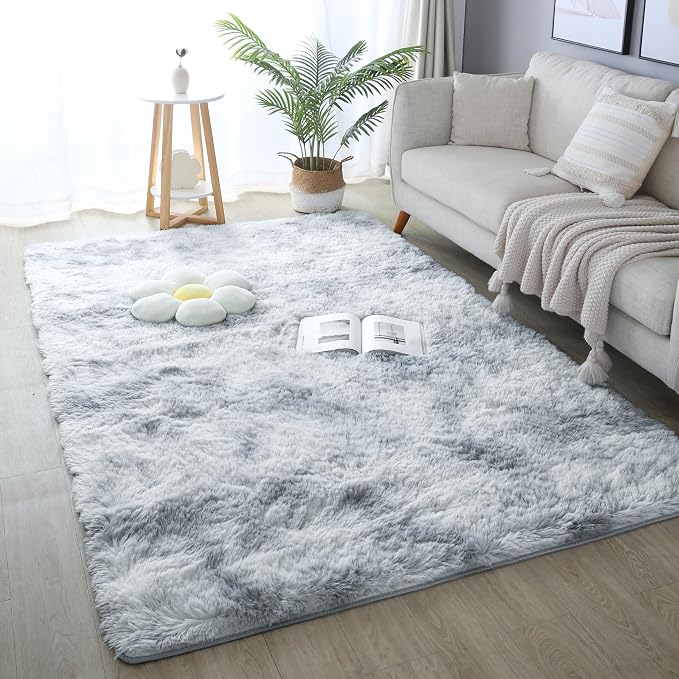 5x7 Tie-Dyed Light Grey Shag Rug - Image 7