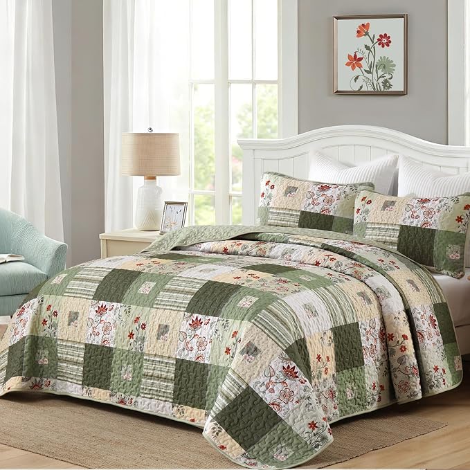 Anibedding Patchwork Quilt Set Queen Size, Soft Lighweight Farmhouse Quilt - Image 2