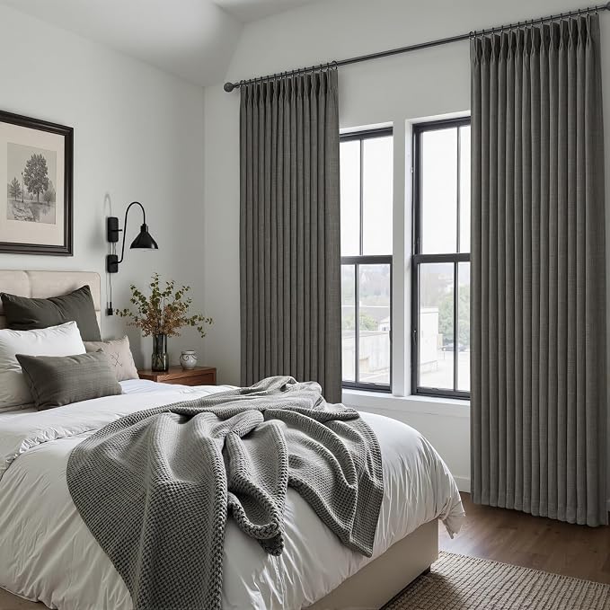 Dark Grey Double Layer Thick Linen Floor Length Curtains 102 Inches Long - Image 7