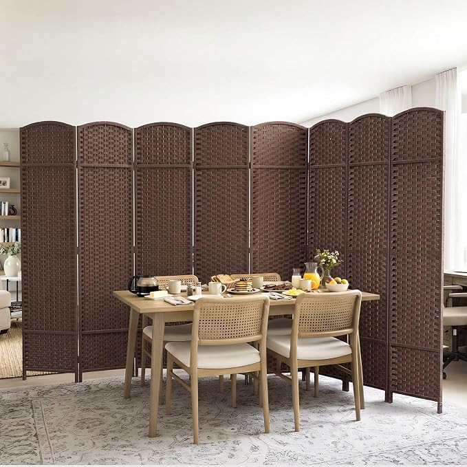 8 Panel Woven Room Divider, Large Freestanding Decorative Partition - Image 7