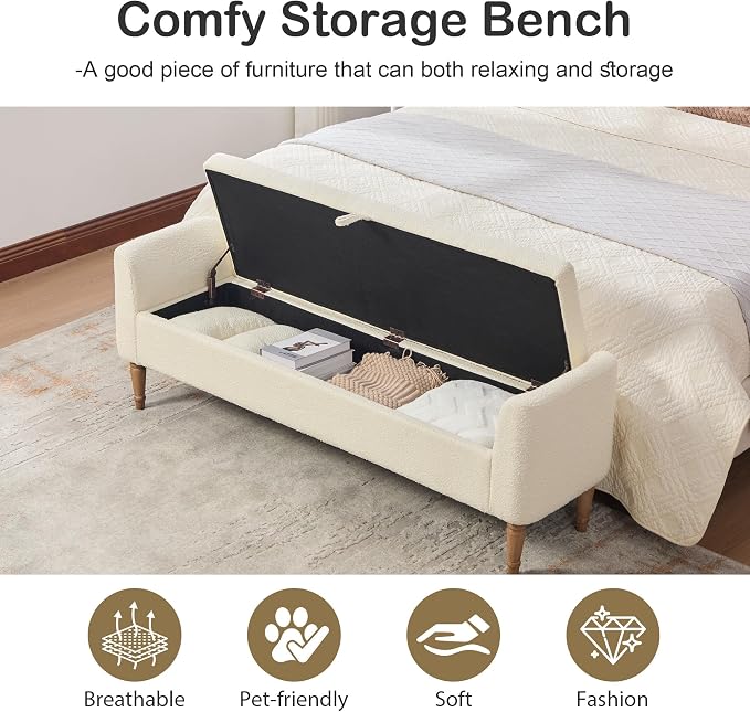 Chifee & Vingol 66" W Storage Benches End of Bed Bench - Image 4