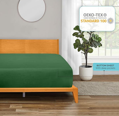 ROYALE LINENS 300 Thread Count 100% Long Staple Combed Cotton Fitted Sheet Twin - Super Soft Deep Pocket Bottom Sheet - Fitted Sheets Only - Elastic Sheets (Twin, Hunter Green)