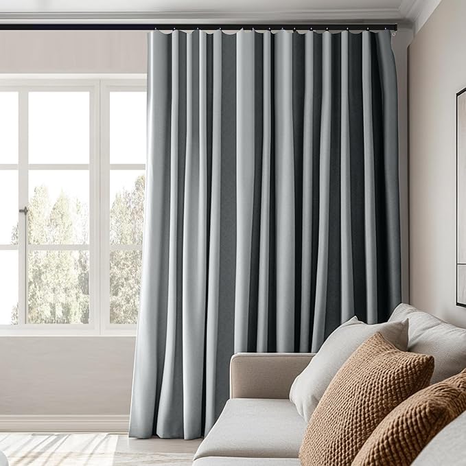 Room Divider Curtains Total Blackout Privacy Curtain Panel Room Thermal Insulated Noise Reduction Curtains for Bedroom Window Living Room Ceiling Track Curtain W 10 ft × H 9 ft Grey