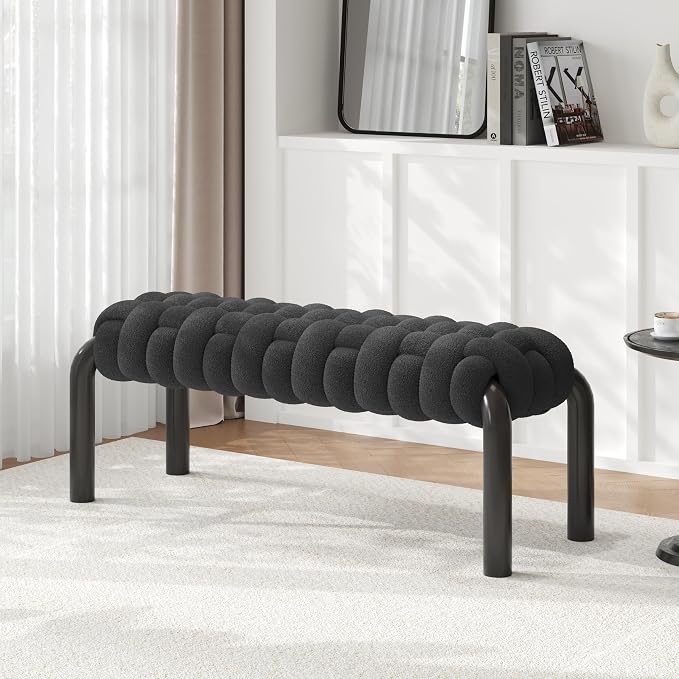 Merax 41" Teddy Fabric End of Bed Bench, Upholstered Window Seat - Image 3