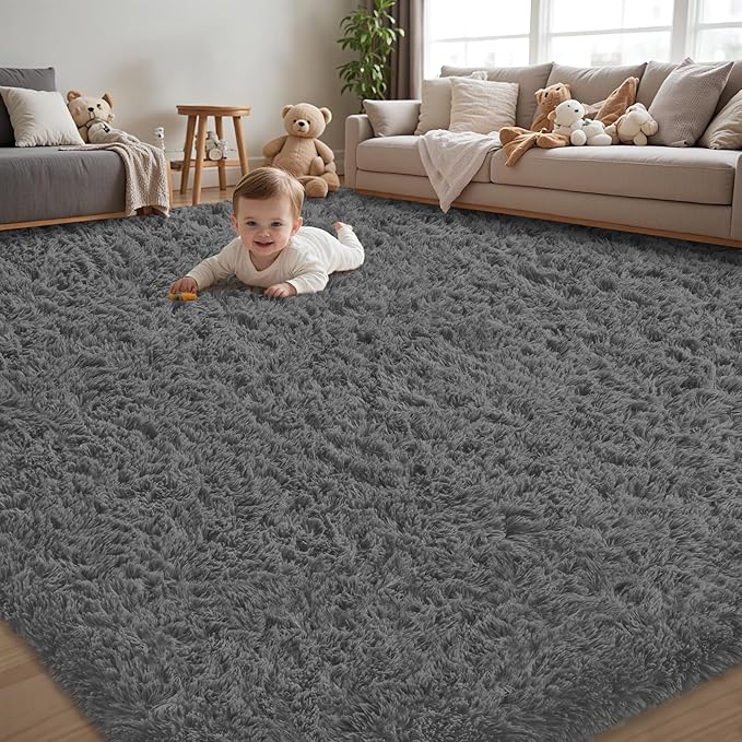 5x8 Area Rug for Living Room, Dark Gray Fluffy Shag Non-Slip Bedroom Rugs | by Unknown