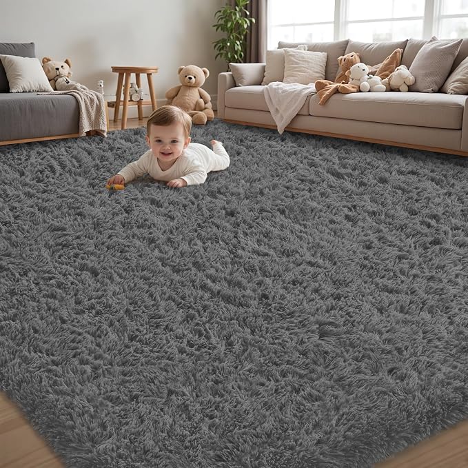4x6 Area Rug for Living Room, Dark Gray Fluffy Shag Non-Slip Bedroom Rugs | by Unknown