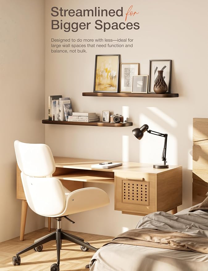 BATODA Floating Shelves for Wall, Round Edge, Walnut Color | Solid Acacia Wood - Image 6