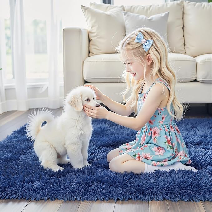 5x8 Royal Blue Shag Area Rug for Living Room, Fluffy Plush Carpet | Non-Slip - Image 2