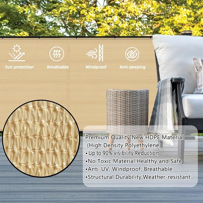 3.3'x19.7' Sand Balcony Privacy Screen Fence Windscreen 90% UV Block | 90% - Image 2
