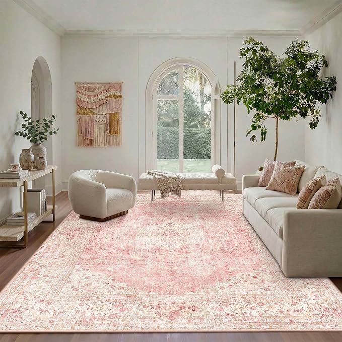 Latte&Fog 8x10 Area Rugs for Living Room Washable Large Pink Rugs Cute | Non - Image 5