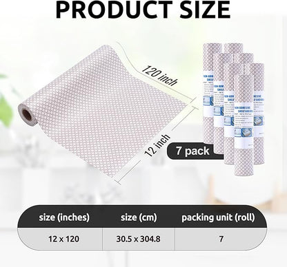 RAY STAR 12X120 Inch Shelf Liner for Kitchen Cabinets, Non-Adhesive Cabinet Liner Washable, PVC Drawer Liner for Dresser Non-Slip Bathroom (Circle)(7 Roll)