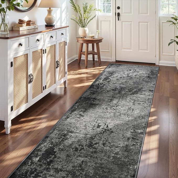 2.6x12 Black Rug Runners for Hallways Kitchen Runner Rug Non Slip Washable - Image 3