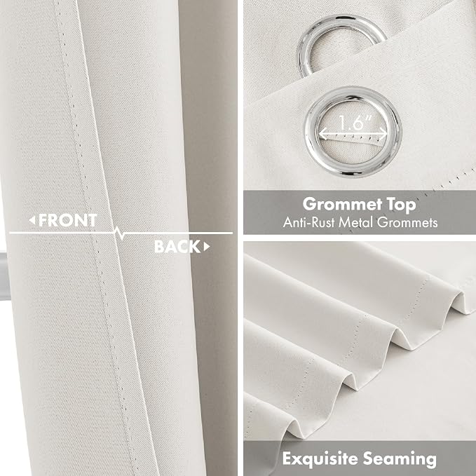 Ivory Blackout Curtains for Bedroom Living Room W40 x L63 Inch | 63 Inch Long - Image 3