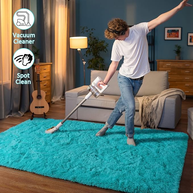 HOMORE 4x6 Area Rug for Bedroom Living Room, Turquoise Blue Rug for Kid Dorm | - Image 6