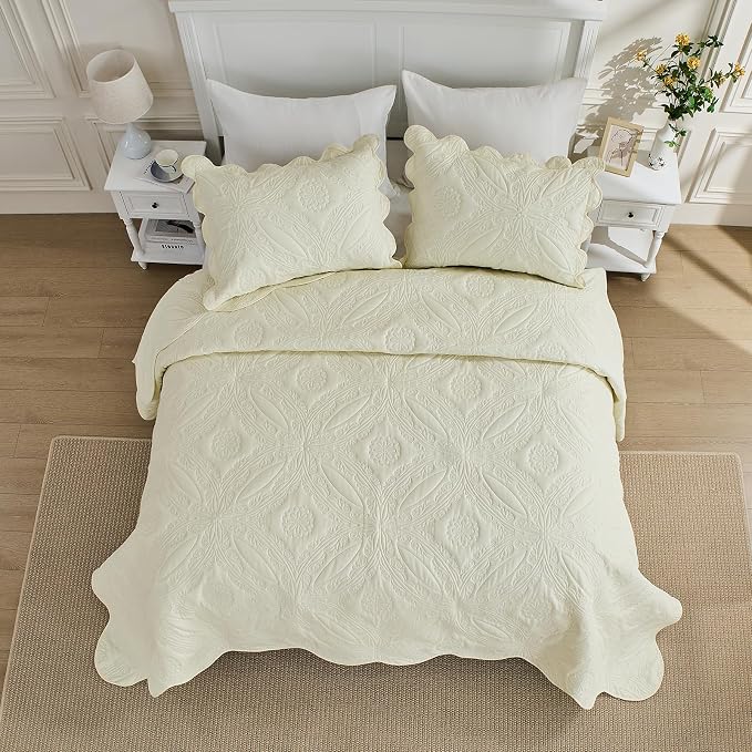 Kingnex Oversized King Bedspreads 128x120 Ultrasonic Quilted Cream | Extra Wide - Image 4