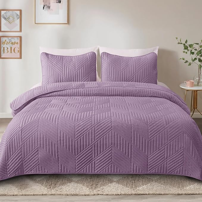 Exclusivo Mezcla Ultrasonic Twin Quilt Bedding Set, Dusty Lavender | - Image 2