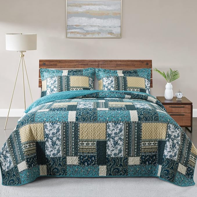 VAPUTAR Farmhouse Quilts King Size, 100% Cotton Face King Quilt Bedding Set | 3 by VAPUTAR