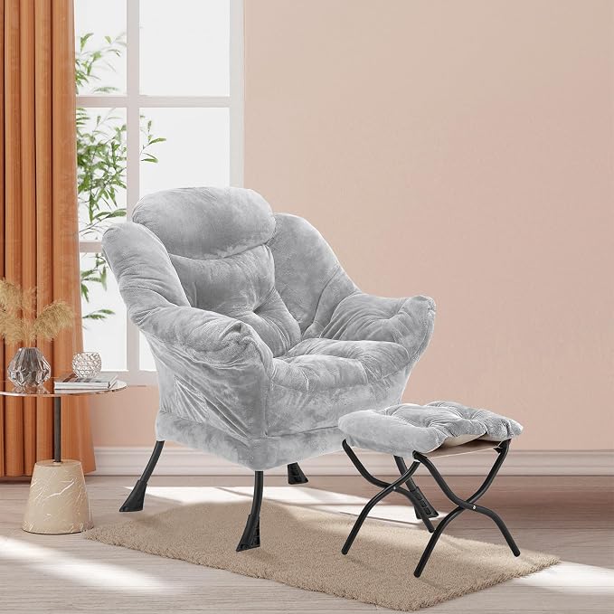 Youtanic Lazy Chair with Folding Ottoman, Accent Chair Plush Upholstered with - Image 2