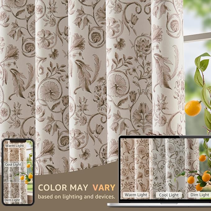 jinchan Taupe Floral Blackout Curtains 84 Inch Farmhouse Back Tab 2 Panels | - Image 8