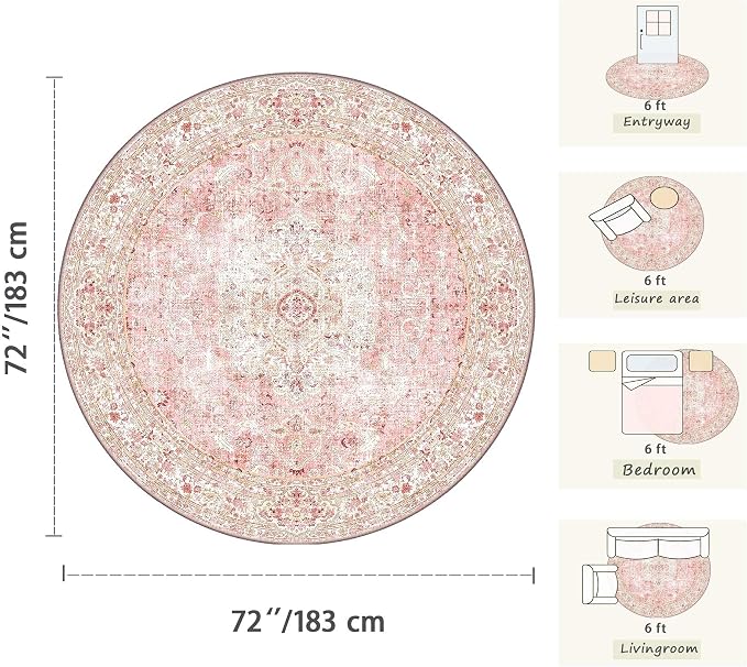 Latte&Fog 6ft Pink Round Area Rug - Image 2