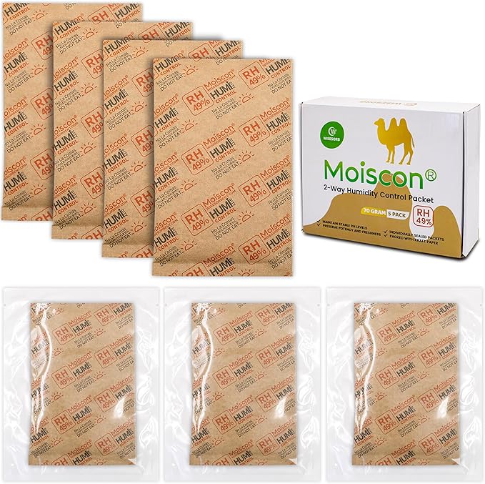 Wisesorb 49% Two-Way Humidity Control Packs for Guitars & Wooden Instruments - 70g Moisture Absorbers Acoustic Guitar Humidifier for Case Maintenance - Individually Wrapped Hydration Packets[5 PACK]