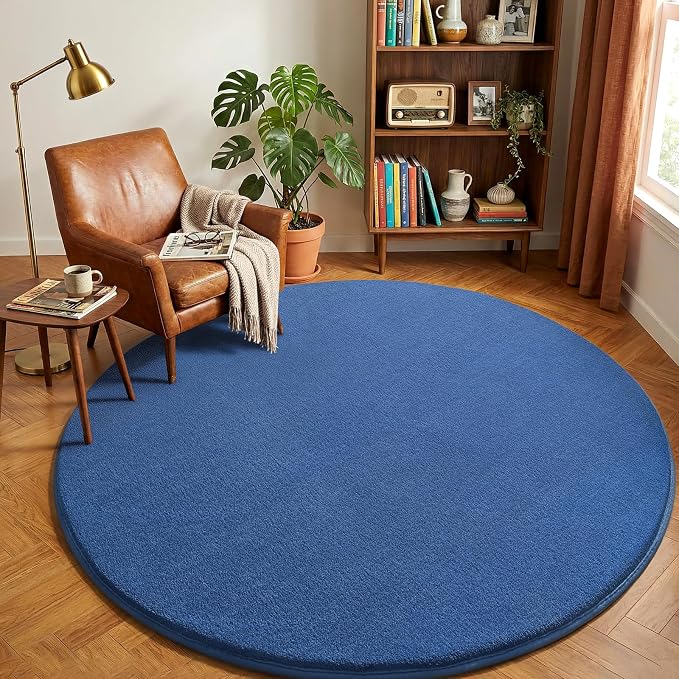 Blue Round Area Rug 4ft Washable Circle Rug - Image 6