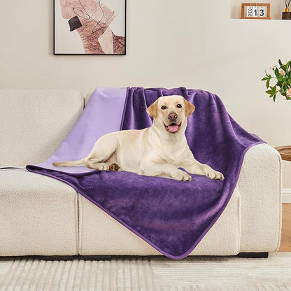 Waterproof Blanket 80"x90" for Adults, Reversible Waterproof Bed Cover for Dogs Cats Pets, Soft Leakproof Blanket for Bed Couch Sofa Furniture Protector, Dark Purple/Light Purple