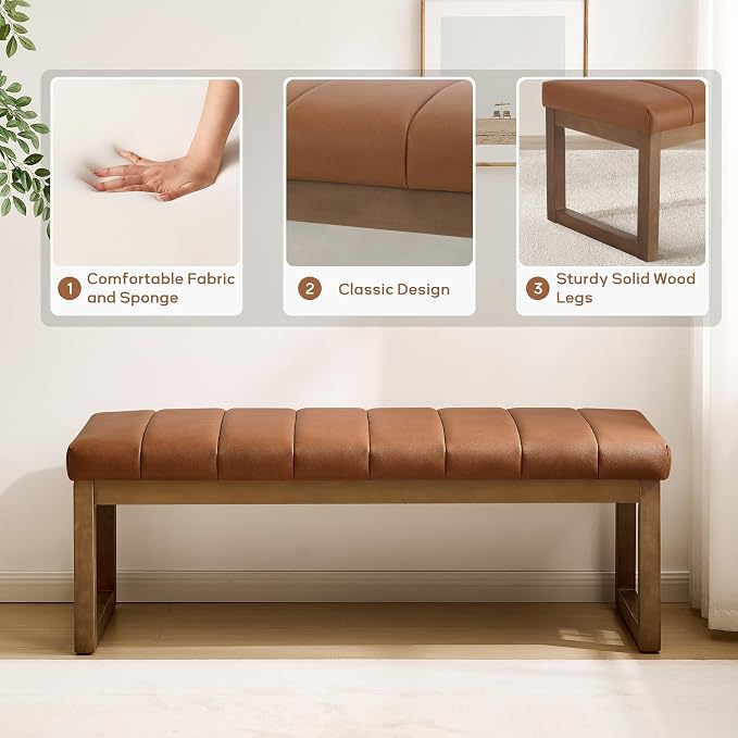 52.7" Bedroom Bench for End of Bed, Faux Leather Entryway Bench | Modern - Image 7