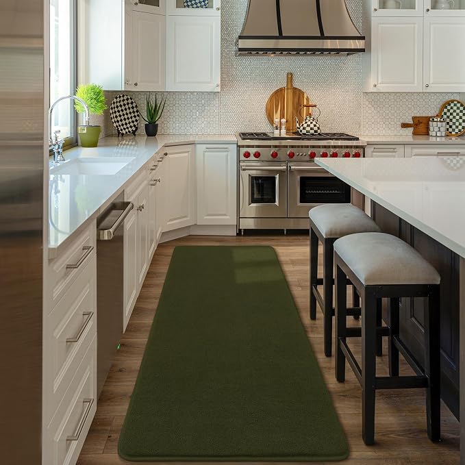 Modern Soft Hallway Runner Rug, 2x6 Olive Green Washable Runner Rug | Fluffy - Image 5