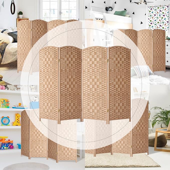 HALLYBEE Short Room Divider, Small Folding Privacy Screens, 4 Panel Natural | - Image 6