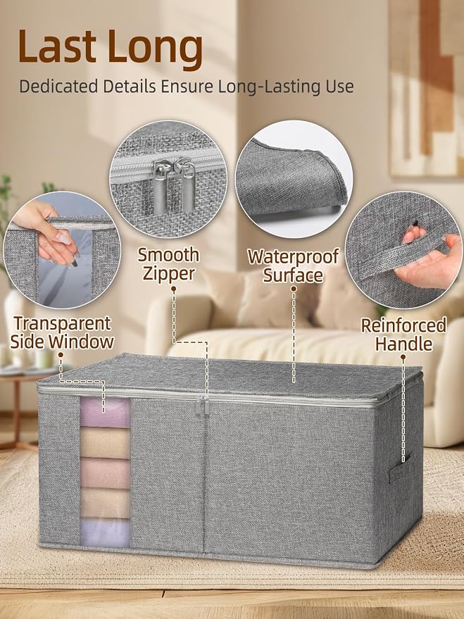 90L Rigid-Structured King Size Comforter Storage Bag, 2 Pack, Stackable & - Image 7