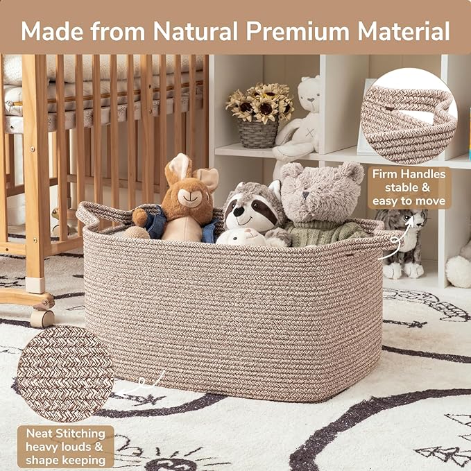 Goodpick Large Woven Rope Blanket Basket, 75L | 21.6'' x 14.9'' x 11.8'' - Image 6