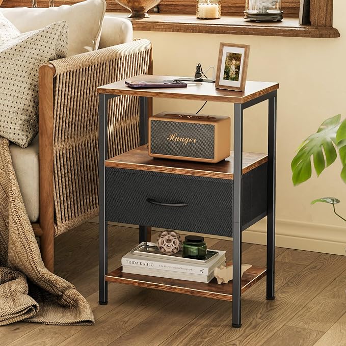 SUPERJARE Nightstand with Charging Station, Bed Side Table with Adjustable - Image 8