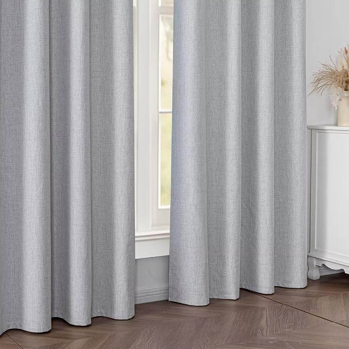 100% Blackout Curtains 72 inch Length 2 Panels Faux Linen Long Drapes - Image 7