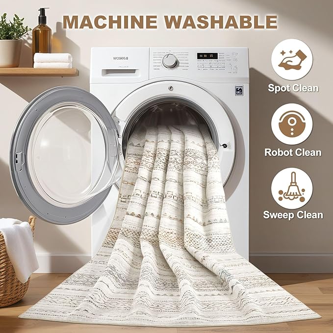 Nakagishi Boho 4x6 Area Rug Living Room Rugs Machine Washable Multi Color | Soft - Image 3