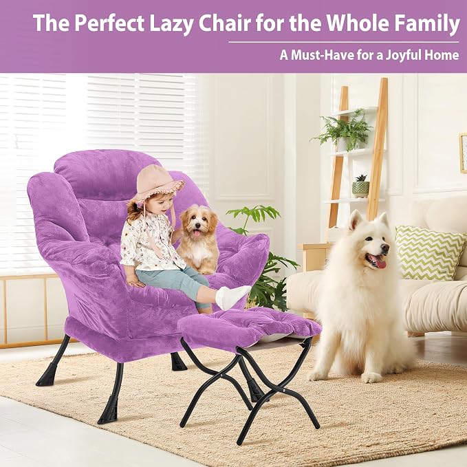 Youtanic Lazy Chair with Folding Ottoman, Accent Chair Plush Upholstered with - Image 4