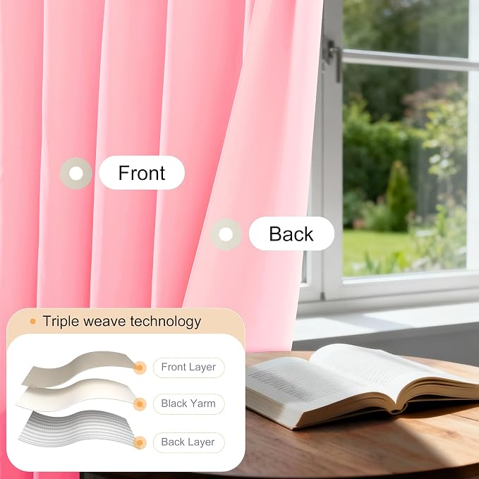 Etherealveil Hot Pink Pinch Pleated Blackout Curtains 2 Panels 60"x102" | Back - Image 3