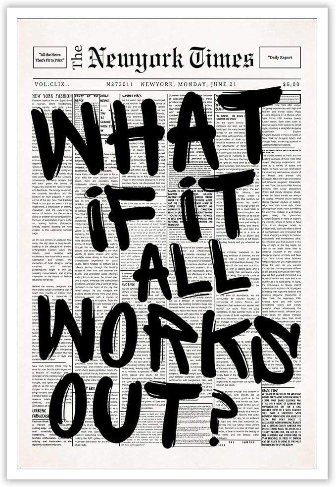 Retro Black And White Newspaper Poster What If It All Works Out Canvas Wall Art by Drimiler