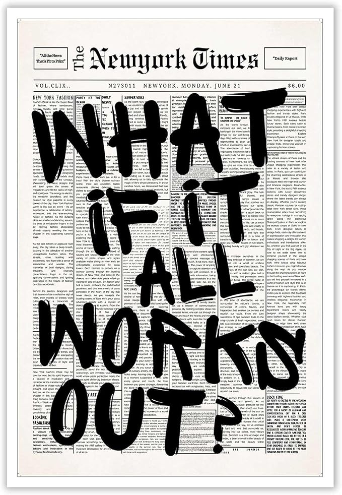 Retro Black And White Newspaper Poster What If It All Works Out Canvas Wall Art by Drimiler