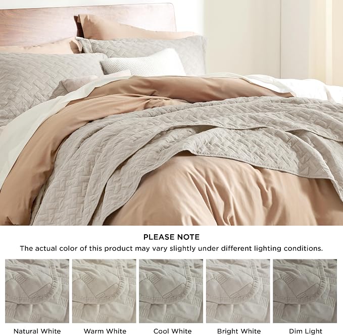 Bedsure Twin Size Quilt, Lightweight Comforter Set, Light Beige Bedspread | - Image 7