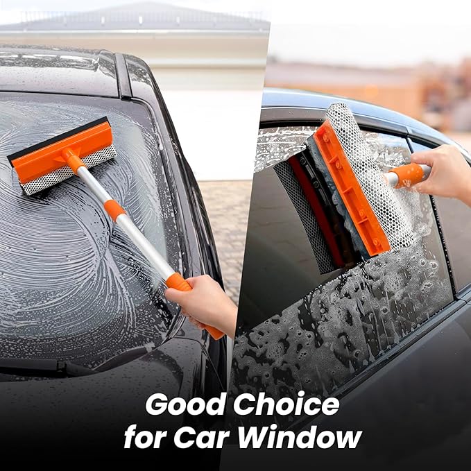 ARTIPOLY Squeegee for Window | 2-in-1 Window Cleaner Sponge and Soft Rubber Strip with Telescopic Extension Pole 18”-29” | Window Washer for Shower, Car Windshield, Mirror, Glass Cleaning