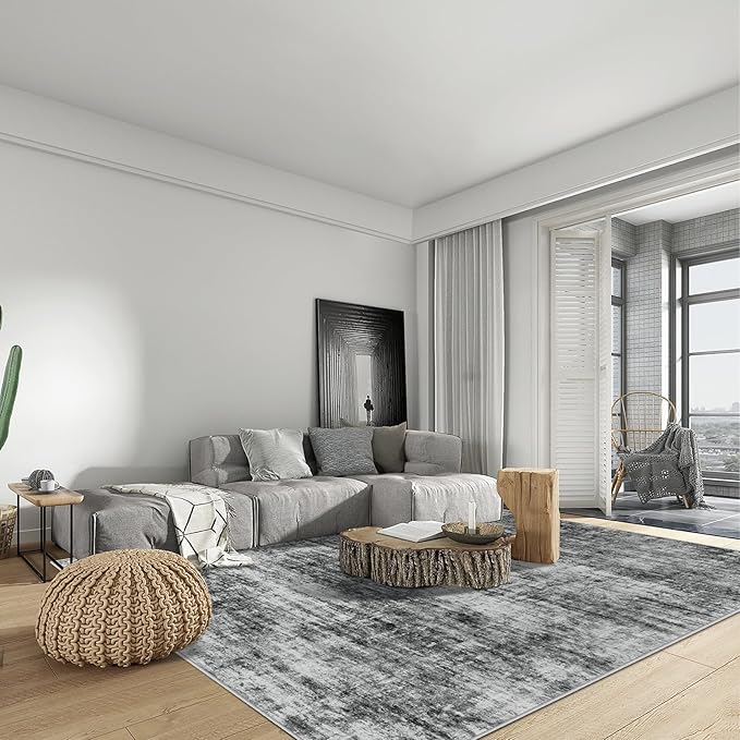 4x6 Area Rugs for Living Room: Washable Abstract Black Badroom Carpet | - Image 3