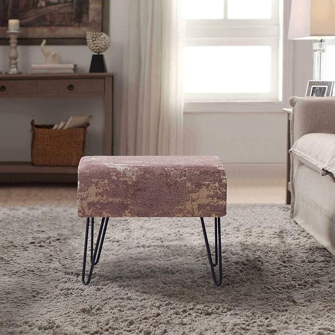 Home Soft Things Jacquard Chenille Ottoman, Kasula-Light Brown, Fuzzy Entry Way - Image 6