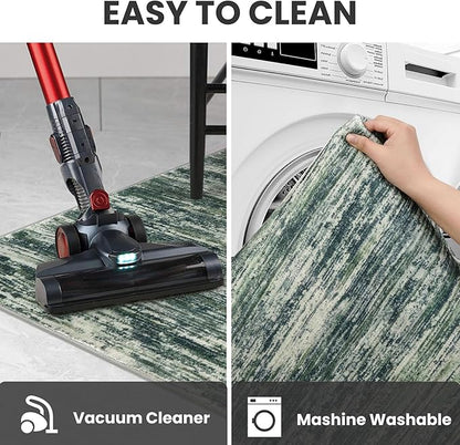 2x6 Modern Abstract Runner Rug for Hallways, Dark Green Super Soft Hallway Decor Kitchen Rugs with Non-Slip, Non-Shedding Washable Rug for Entryway Bedroom Indoor