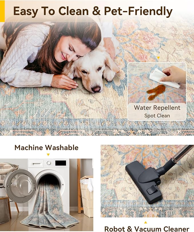 RELEANY Washable Area Rug, Runner 2'x5', Water Repellent, Pet Friendly - Image 6