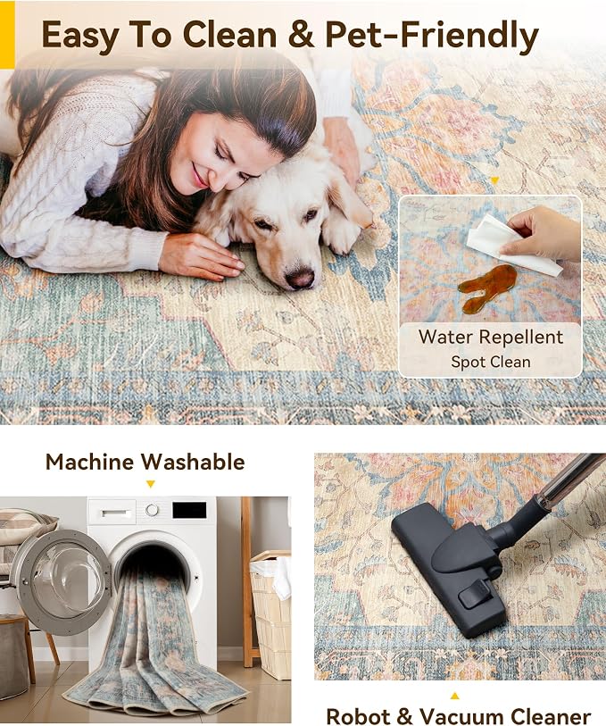 RELEANY Washable Area Rug, Square 4'x4', Water Repellent, Pet Friendly - Image 4
